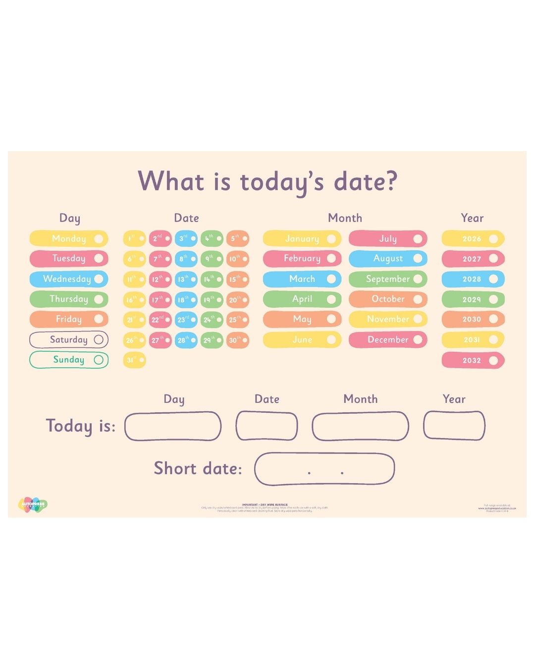 Date Poster - Write and Wipe A3 Classroom Date Resource