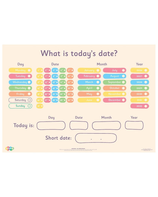 Date Poster - Write and Wipe A3 Classroom Date Resource