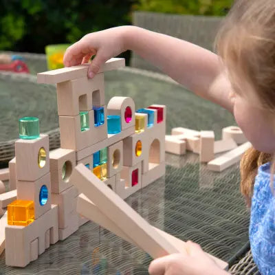 Wooden Building Gem Blocks – 82-Piece Sensory Construction Set | The Dyslexia Shop
