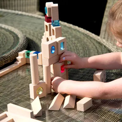 Wooden Building Gem Blocks – 82-Piece Sensory Construction Set | The Dyslexia Shop