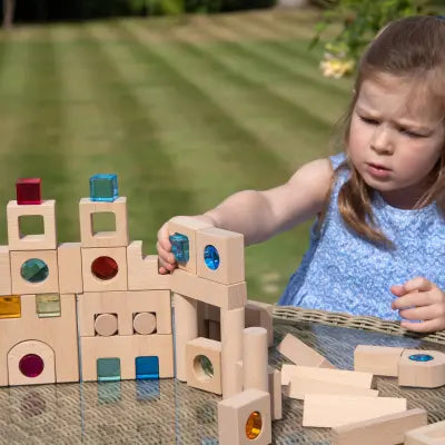 Wooden Building Gem Blocks – 82-Piece Sensory Construction Set | The Dyslexia Shop