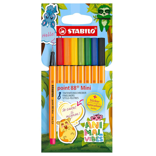 Stabilo Point 88 Mini Animal Vibes Fineliners (8 Pack) – Colourful Precision for Ages 6+