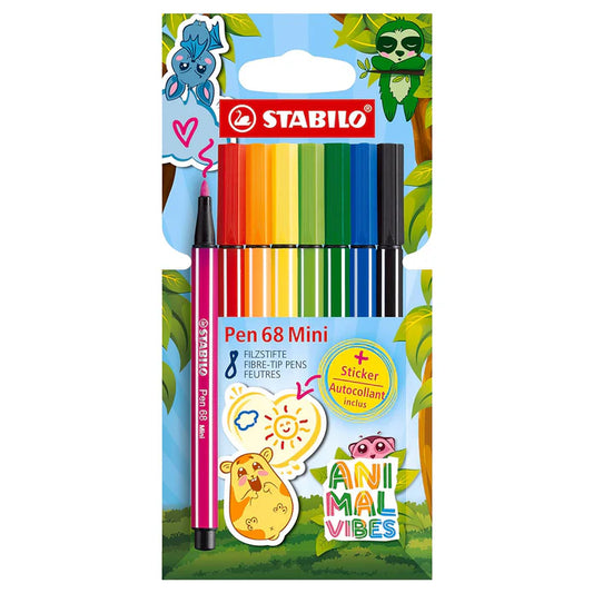 Stabilo Pen 68 Mini Animal Vibes (8 Pack) – Bright Fibre‑Tip Pens for Creative Learning