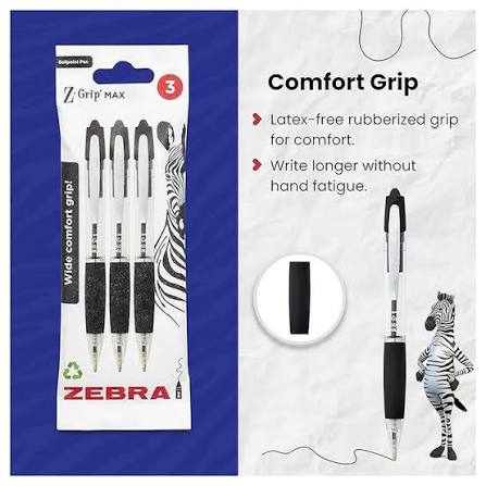 Zebra Z-Grip MAX Ballpoint Pens Black Ink - Pack of 3
