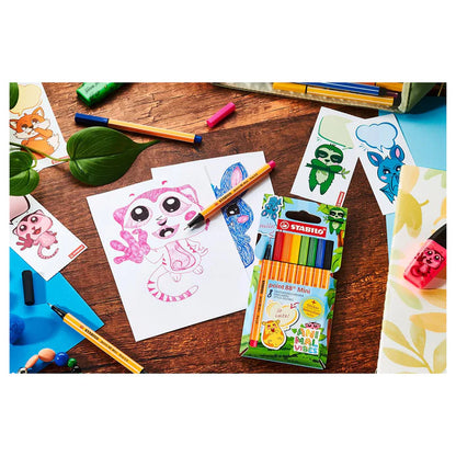 Stabilo Point 88 Mini Animal Vibes Fineliners (8 Pack) – Colourful Precision for Ages 6+