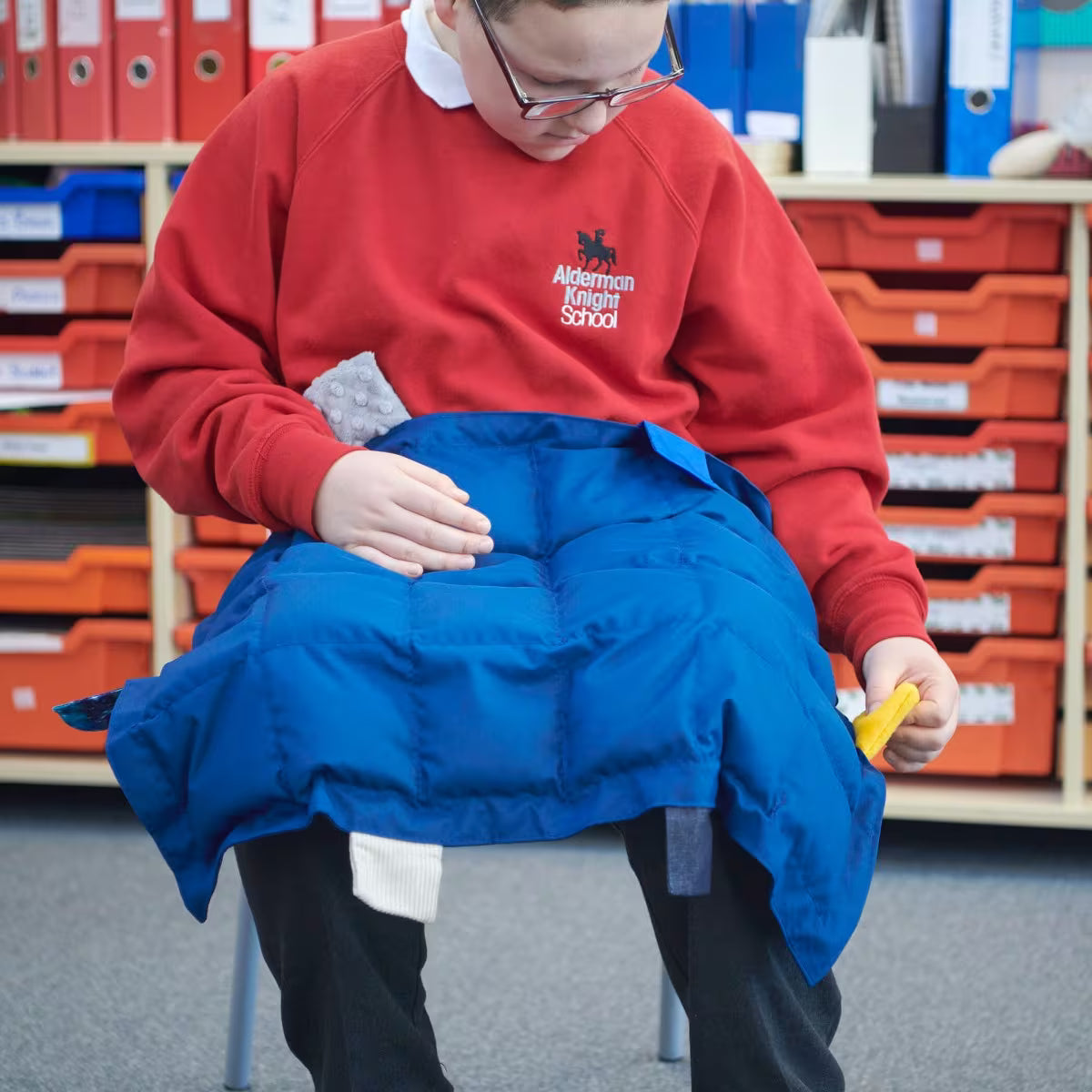 Fire Retardant Weighted Lap Pad with Tags | The Dyslexia Shop