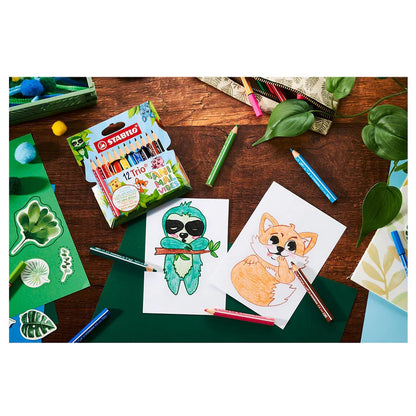 Stabilo Trio Thick Short Animal Vibes Colouring Pencils (12 Pack) – Easy‑Grip for Ages 4+