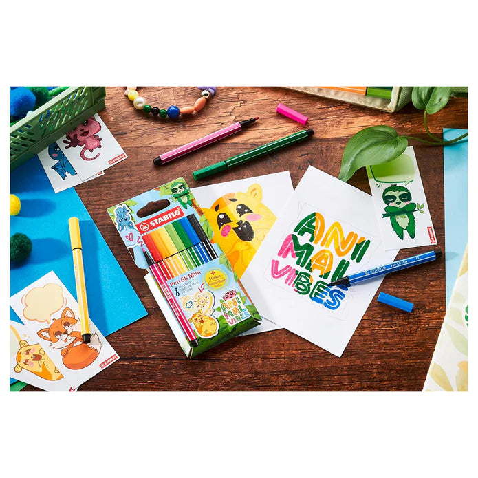 Stabilo Pen 68 Mini Animal Vibes (8 Pack) – Bright Fibre‑Tip Pens for Creative Learning