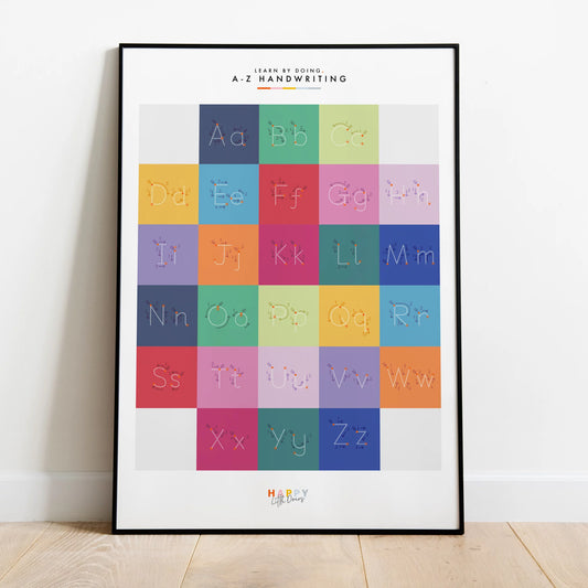 (Bright) - Learn A-Z Alphabet Writing Wall Print Poster - Happy Little Doers