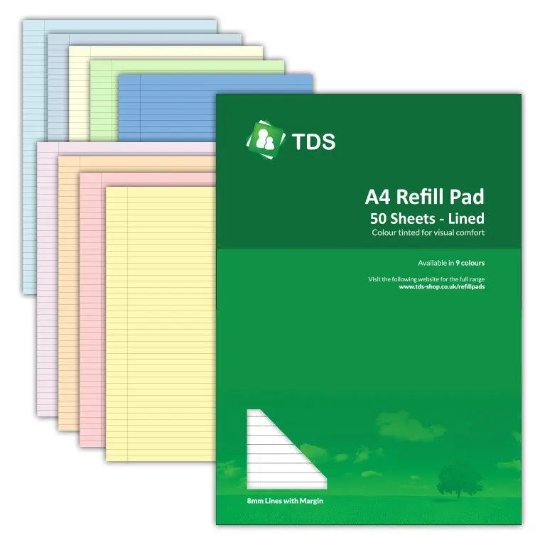 A4 8mm Lined Coloured Paper Refill Pad | The Dyslexia Shop