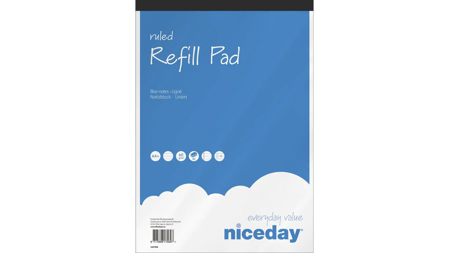 Niceday A4+ Top Bound Paper Cover Refill Pad Ruled Micro Perforated 160 Pages, Pack of 5