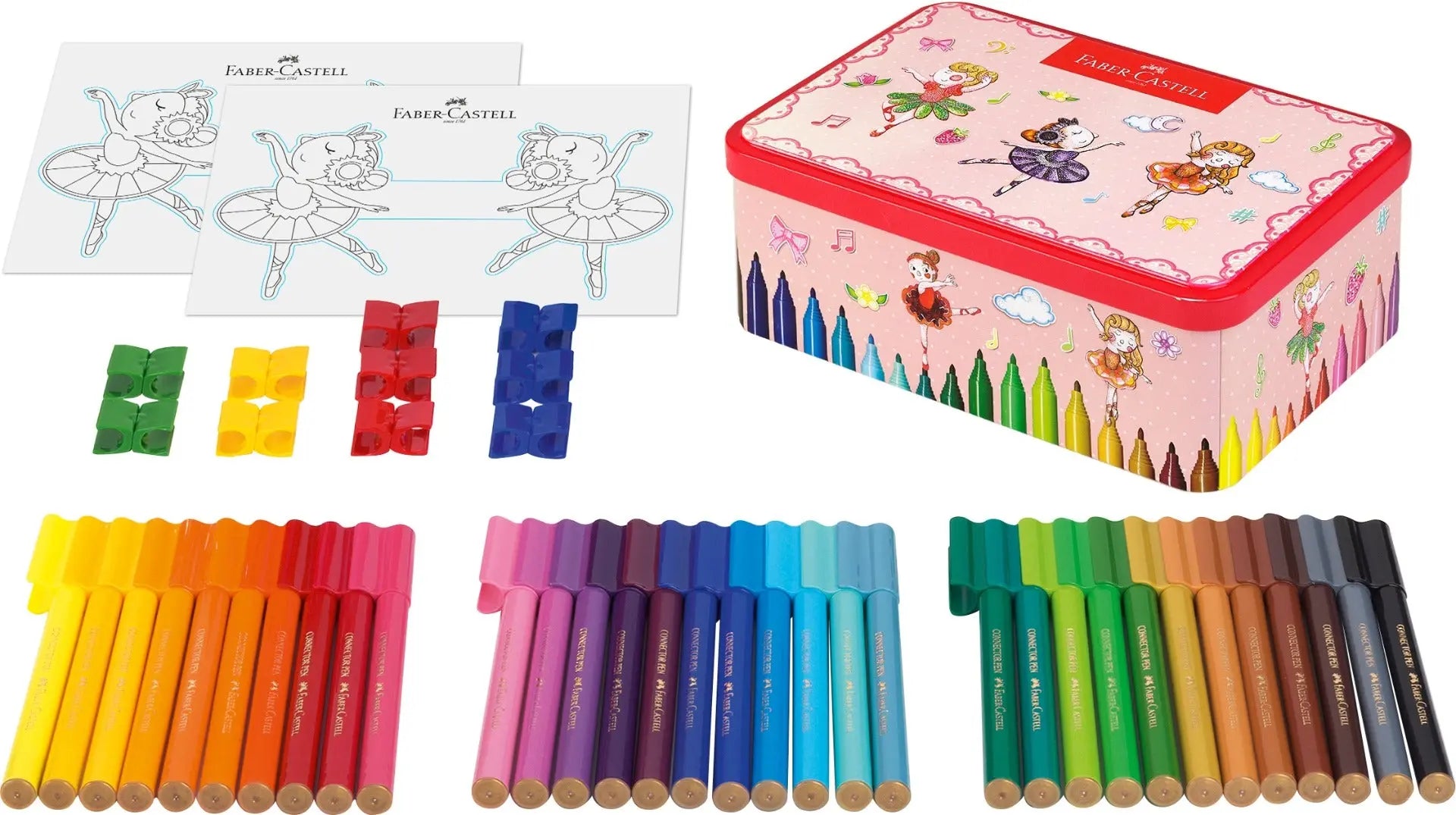 Faber-Castell 33 Felt Tip Pen Ballerina Tin with Connector Clips | The Dyslexia Shop