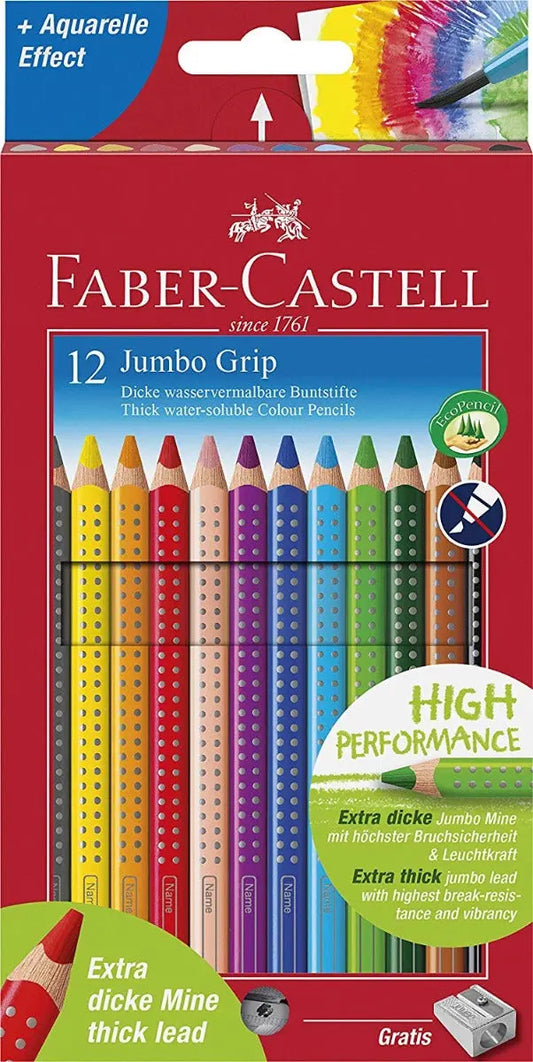 Faber-Castell Jumbo Grip Colour Grip Pencils + Sharpener (Box of 12) | The Dyslexia Shop