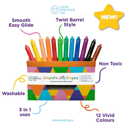 Love Writing Co. Washable Arty Crayons - Pack of 12 | The Dyslexia Shop