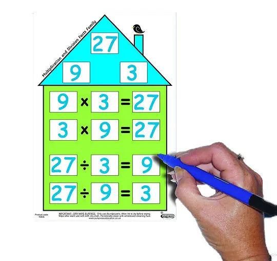Number Facts House - Multiplication-Division (Pack of 5 with free dry-wipe pen) | The Dyslexia Shop
