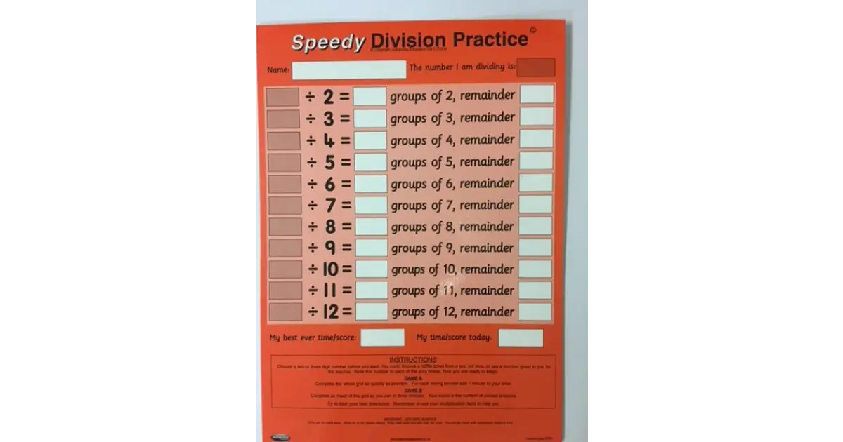 Speedy Division Practice (Groups of 2-12) | The Dyslexia Shop