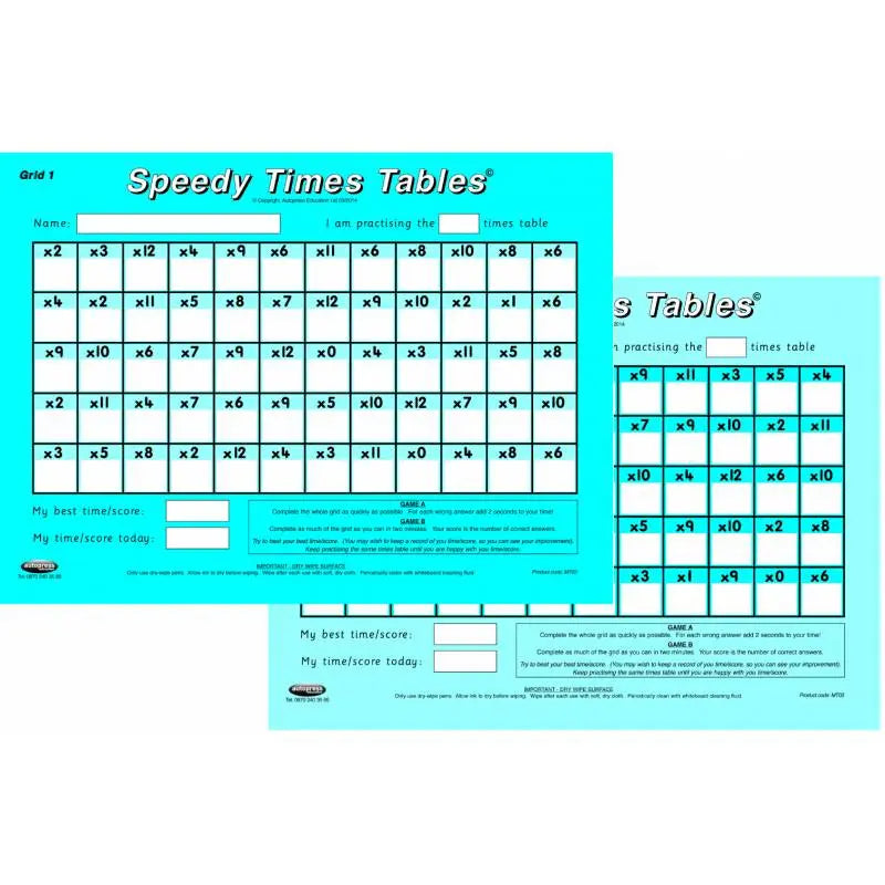 Speedy Times Tables - Pair (12 x 12) | The Dyslexia Shop