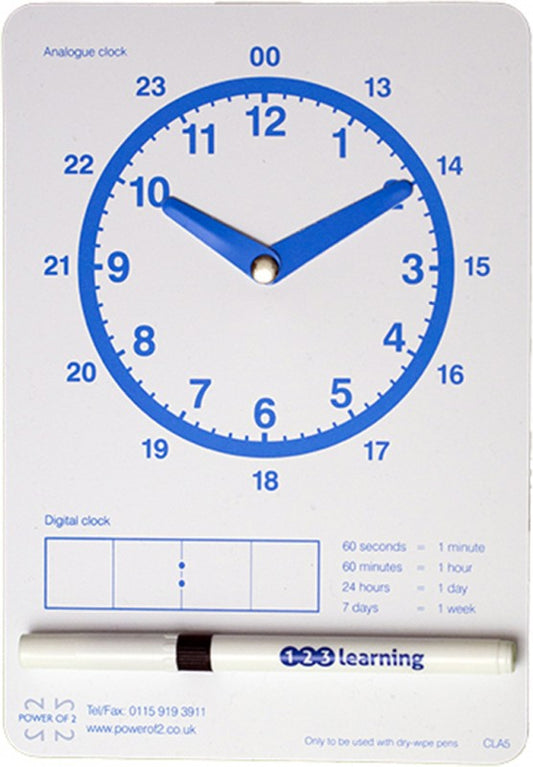 A5 Analogue Dry Wipe Clock Face and Pen