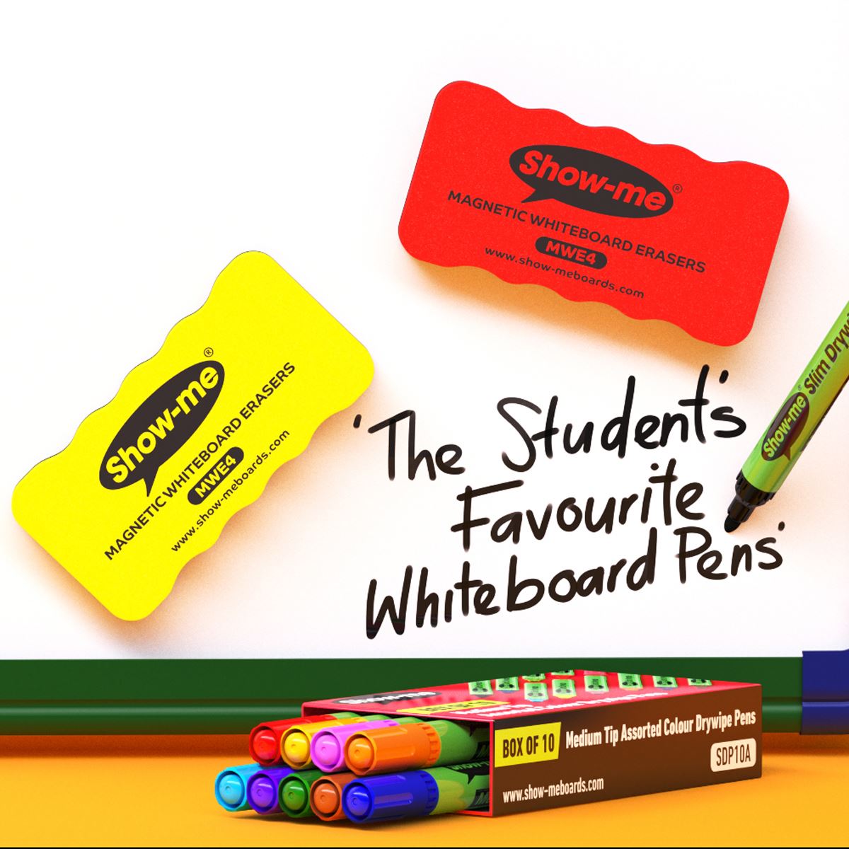 Show-me Magnetic Whiteboard Erasers, Assorted Colours