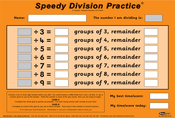 Speedy Division Practice (Groups of 3-9)