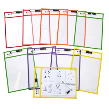 Reusable Write on, Wipe Off Learning Pockets - Pack of 10